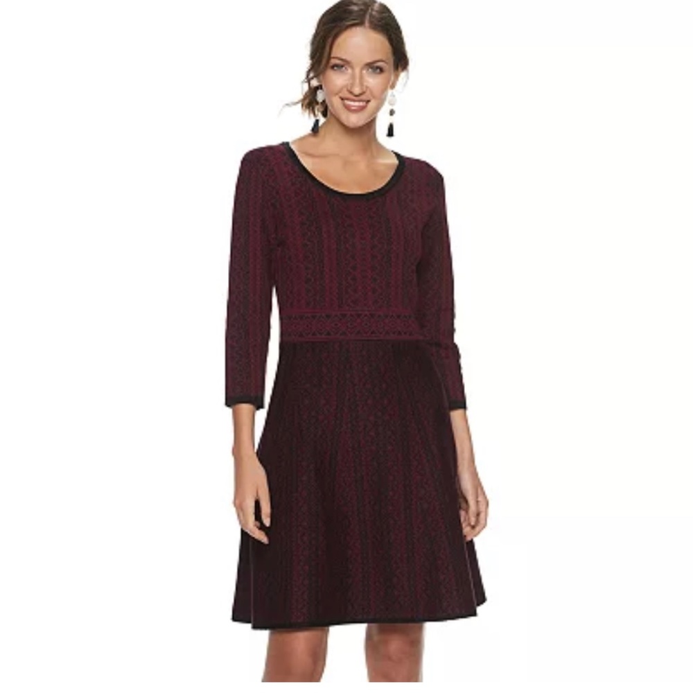 Nina Leonard Geo print sweater dress